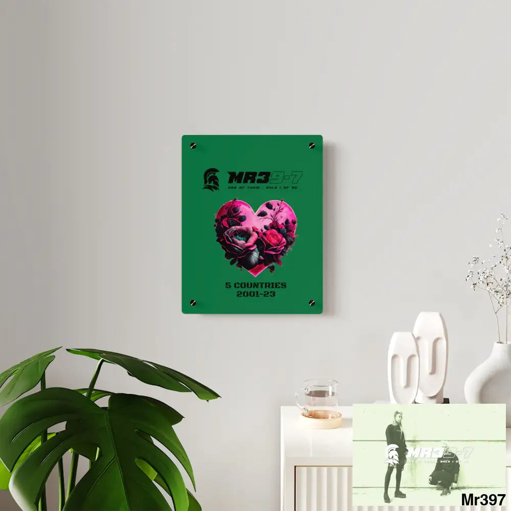 MR39-7 5 Countries 2001-23 Heart made of pink roses with black accents Acrylic Wall Art Panels Home Decor