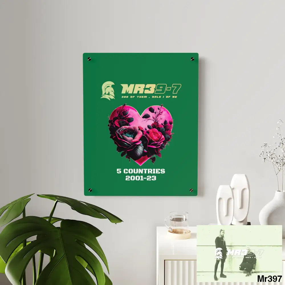 MR39-7 5 Countries 2001-23 Heart made of pink roses with black accents Acrylic Wall Art Panels Home Decor