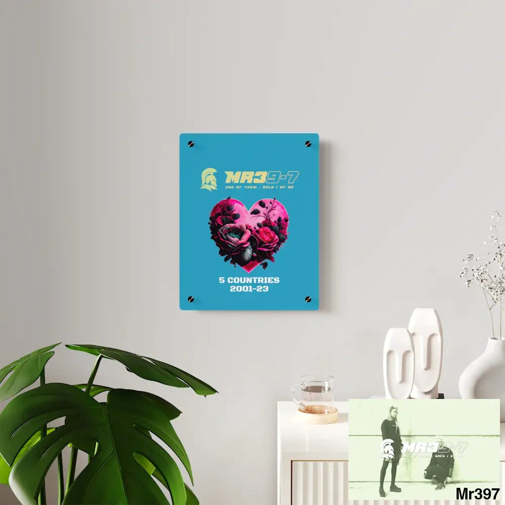 MR39-7 5 Countries 2001-23 Heart made of pink roses with black accents Acrylic Wall Art Panels Home Decor