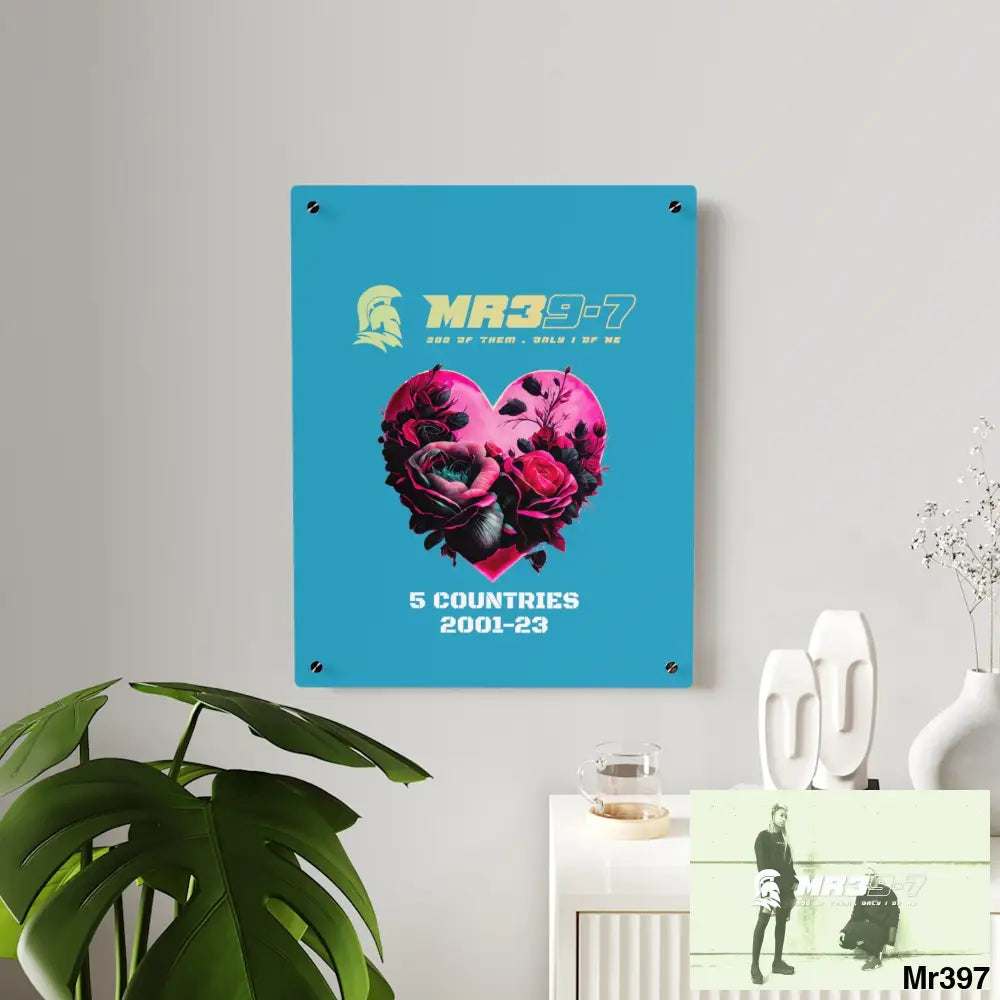 MR39-7 5 Countries 2001-23 Heart made of pink roses with black accents Acrylic Wall Art Panels Home Decor