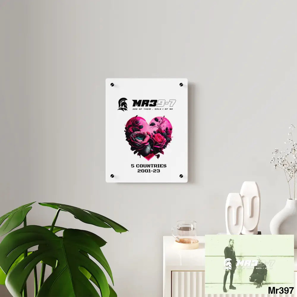 MR39-7 5 Countries 2001-23 Heart made of pink roses with black accents Acrylic Wall Art Panels Home Decor