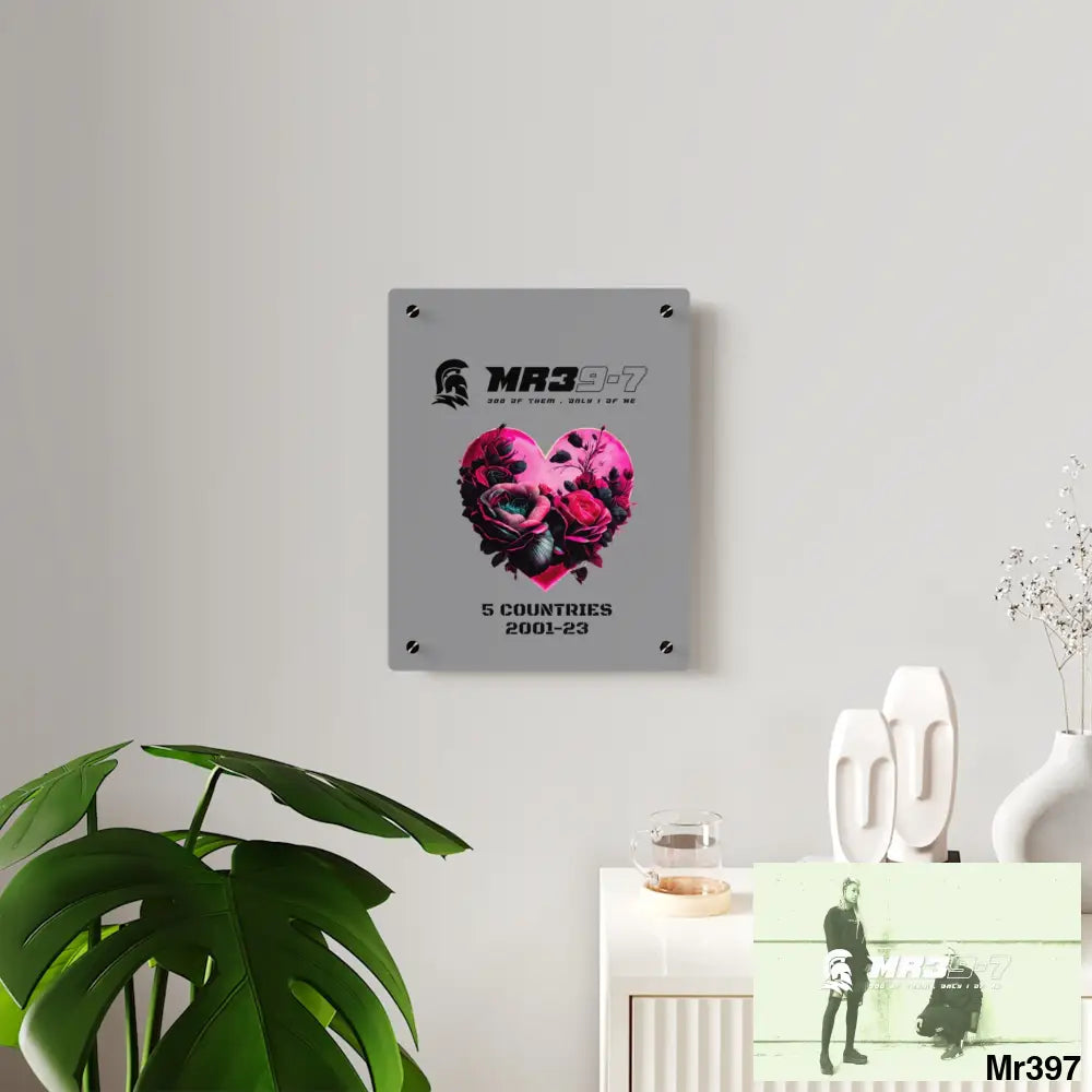 MR39-7 5 Countries 2001-23 Heart made of pink roses with black accents Acrylic Wall Art Panels Home Decor