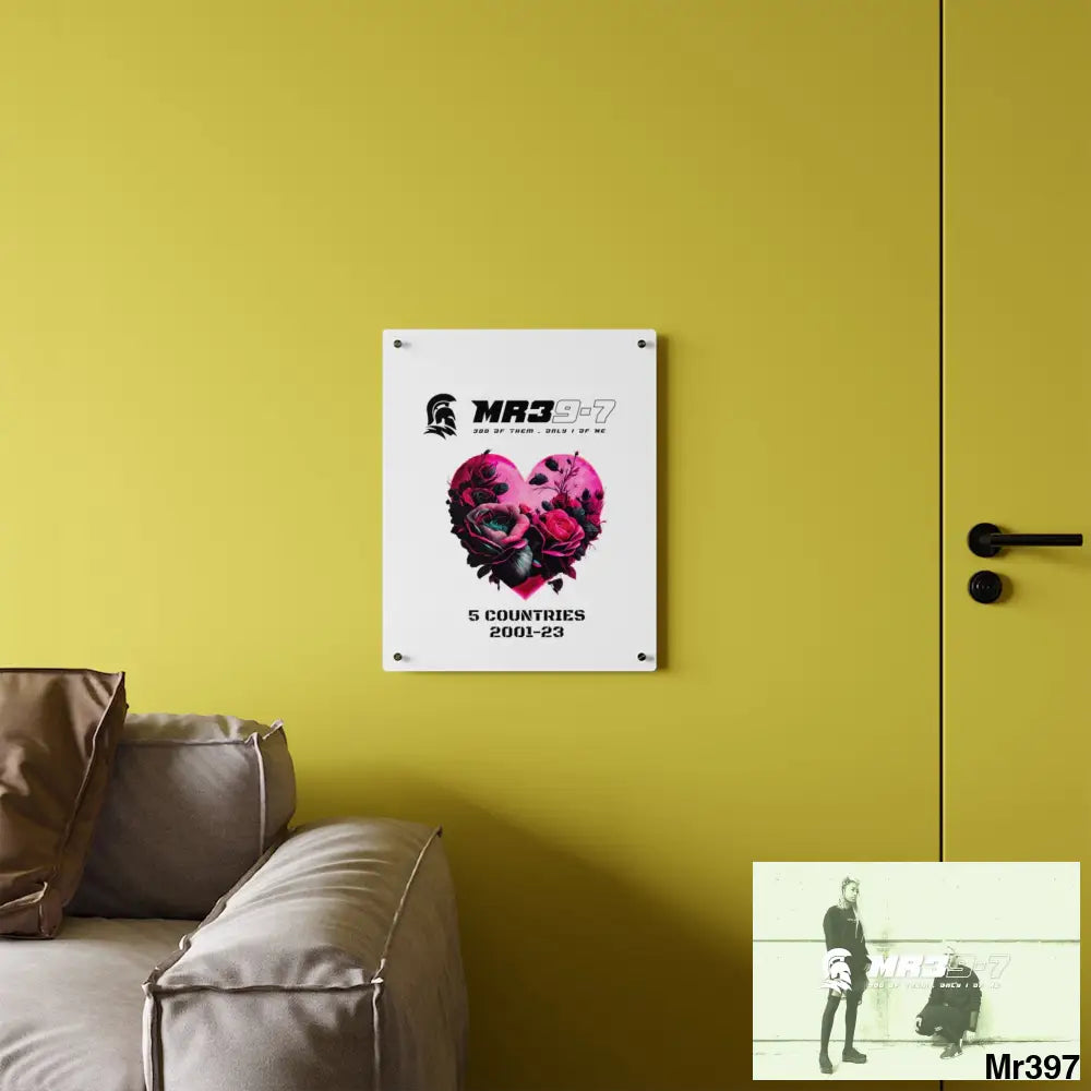 MR39-7 5 Countries 2001-23 Heart made of pink roses with black accents Acrylic Wall Art Panels Home Decor