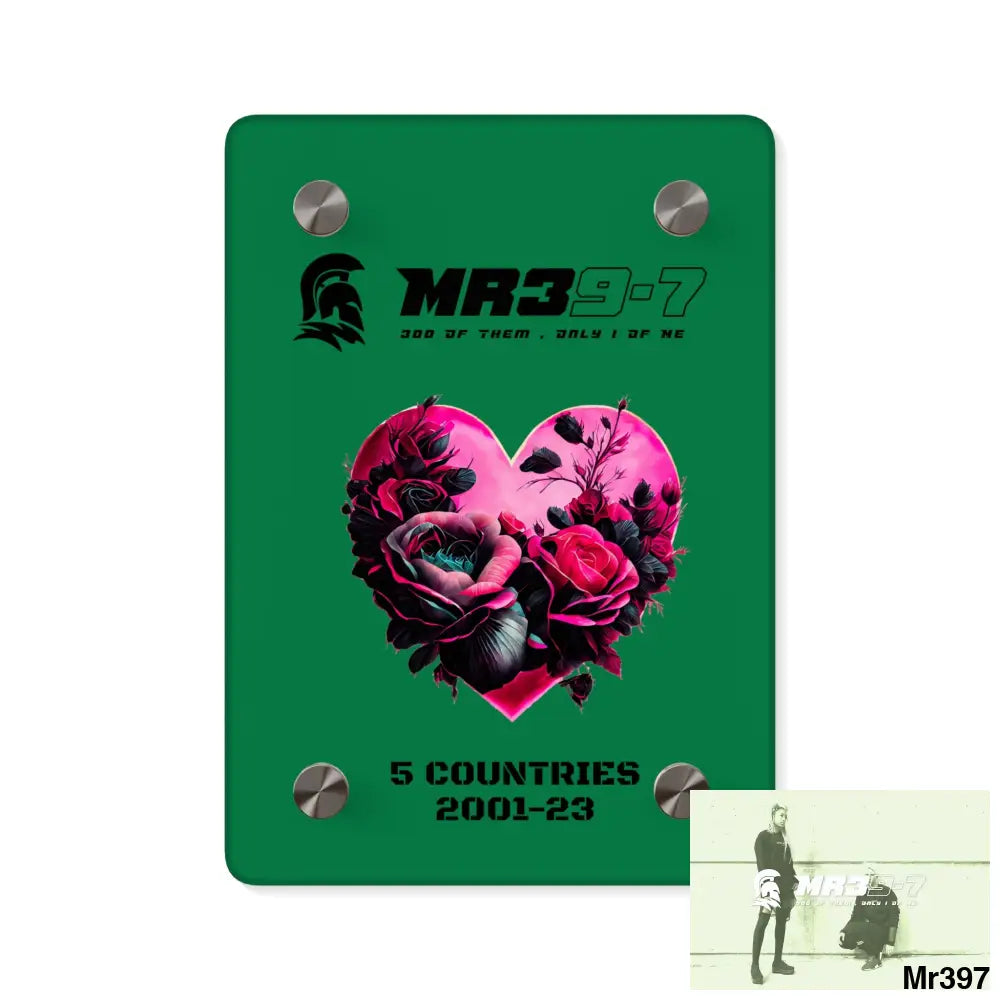 MR39-7 5 Countries 2001-23 Heart made of pink roses with black accents Acrylic Wall Art Panels 5’’ x 7’’ (Vertical)