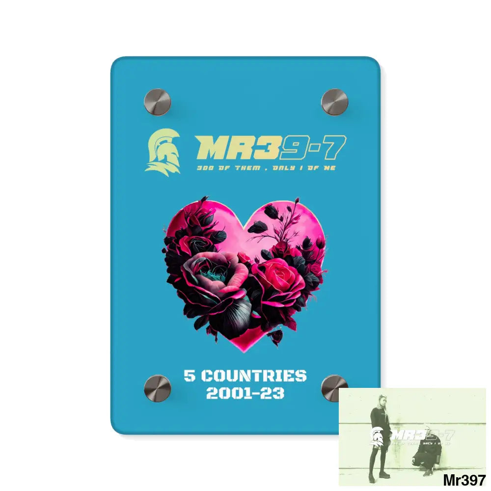 MR39-7 5 Countries 2001-23 Heart made of pink roses with black accents Acrylic Wall Art Panels 5’’ x 7’’ (Vertical)