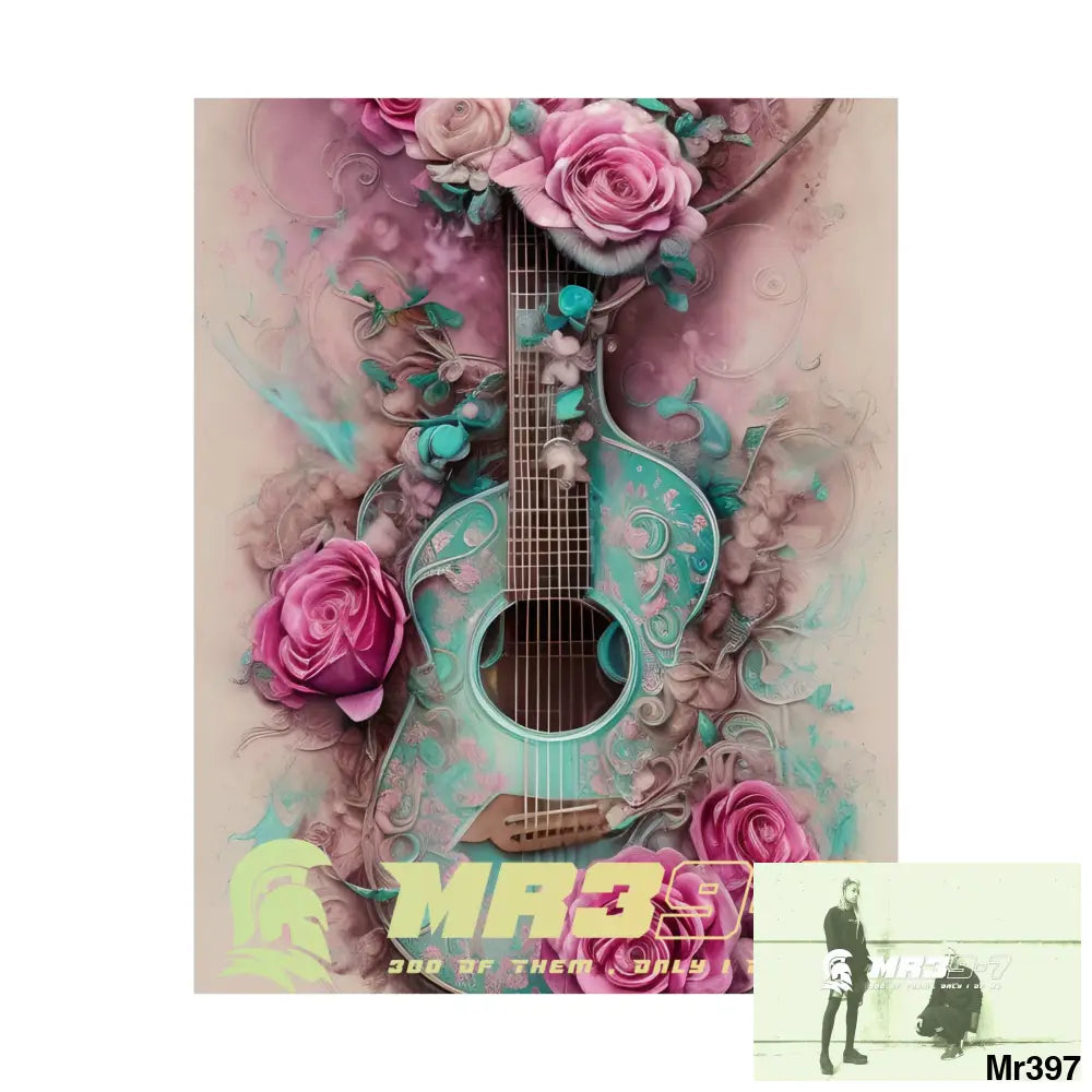 MR39-7 A guitar with pink roses and guitar Matte Vertical Posters Poster