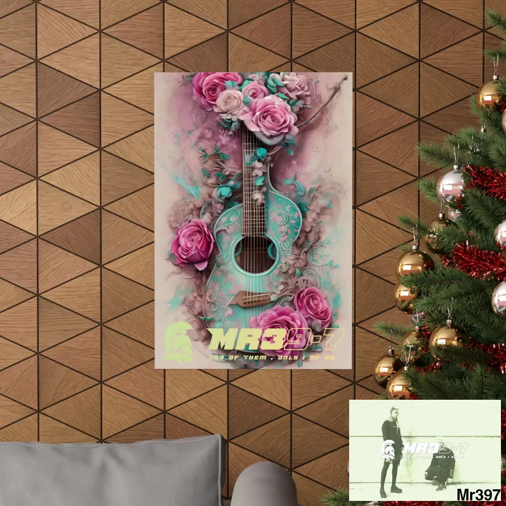 MR39-7 A guitar with pink roses and guitar Matte Vertical Posters Poster