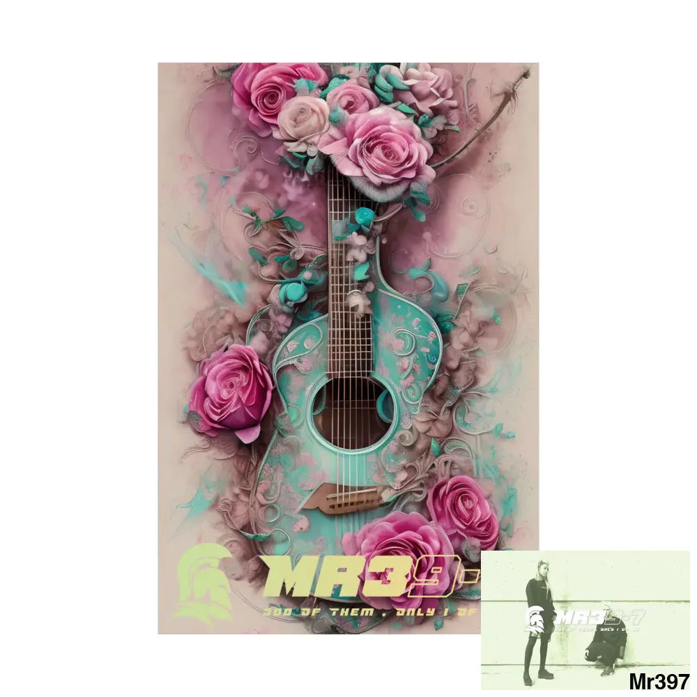 MR39-7 A guitar with pink roses and guitar Matte Vertical Posters Poster