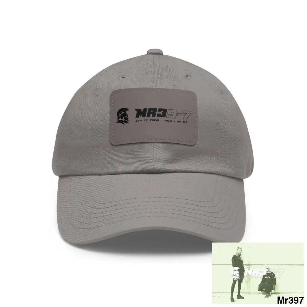 MR39-7 Dad Hat with Leather Patch (Rectangle) Grey / Grey patch / Rectangle / One size Hats