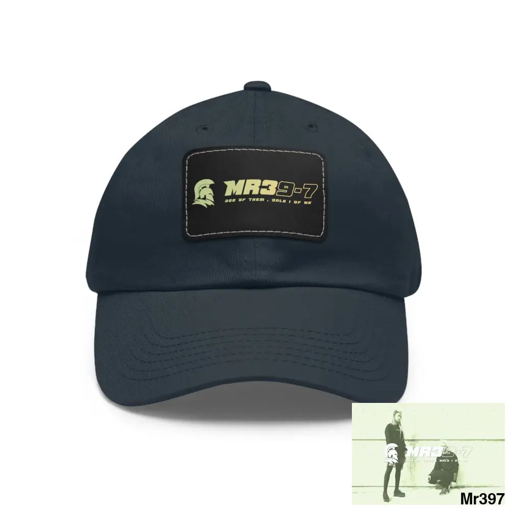 MR39-7 Dad Hat with Leather Patch (Rectangle) Navy / Black patch / Rectangle / One size Hats