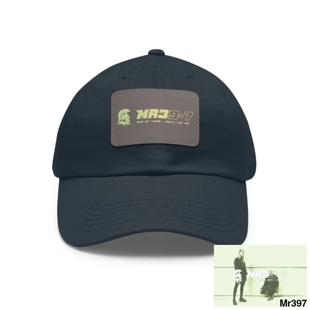 MR39-7 Dad Hat with Leather Patch (Rectangle) Navy / Grey patch / Rectangle / One size Hats