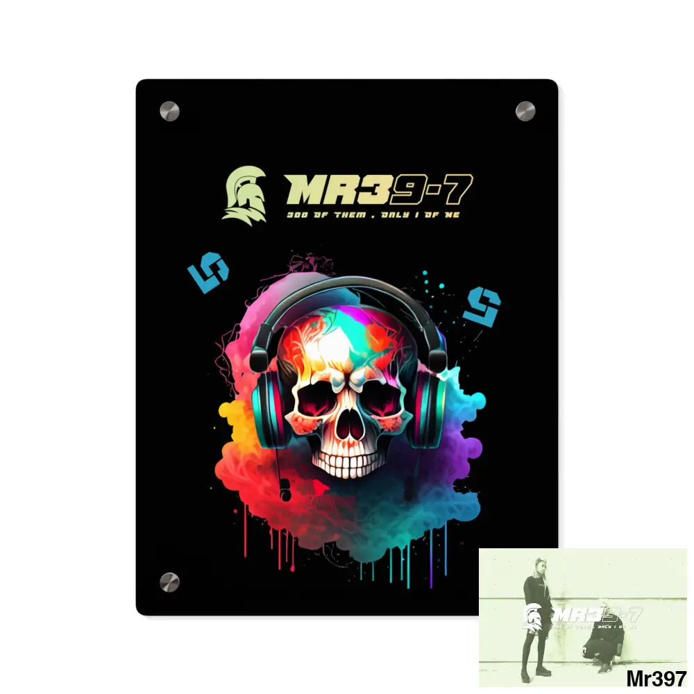 MR39-7 E + 5 Colourful Skull Headphones Acrylic Wall Art Panels 11″ x 14″ (Vertical) / 0.25’’ Home Decor