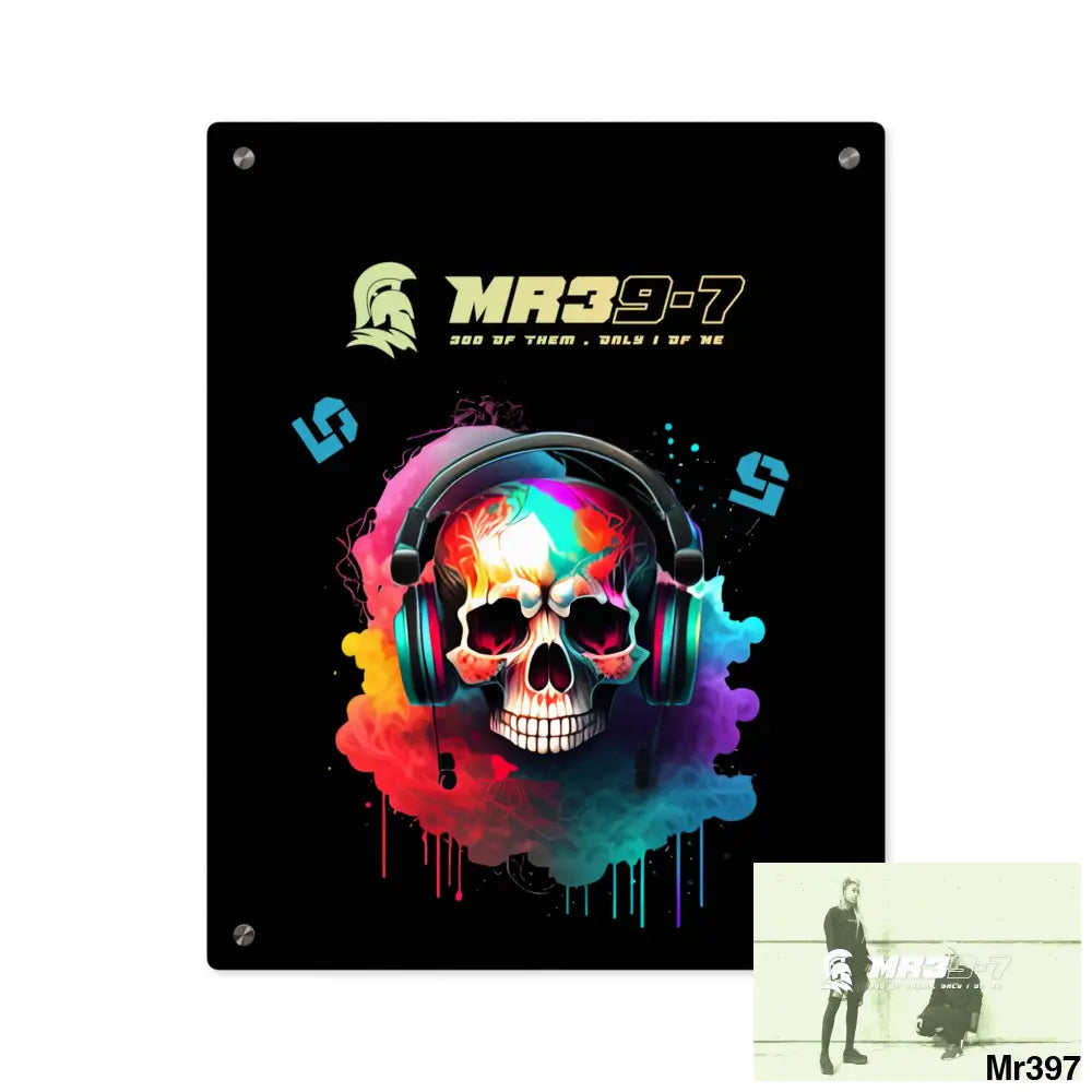 MR39-7 E + 5 Colourful Skull Headphones Acrylic Wall Art Panels 16″ x 20″ (Vertical) / 0.25’’ Home Decor