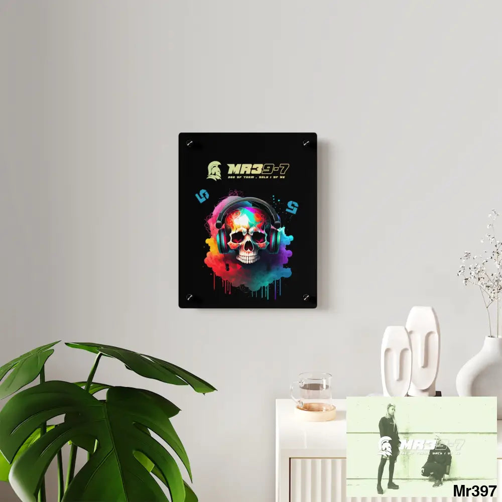 MR39-7 E + 5 Colourful Skull Headphones Acrylic Wall Art Panels Home Decor