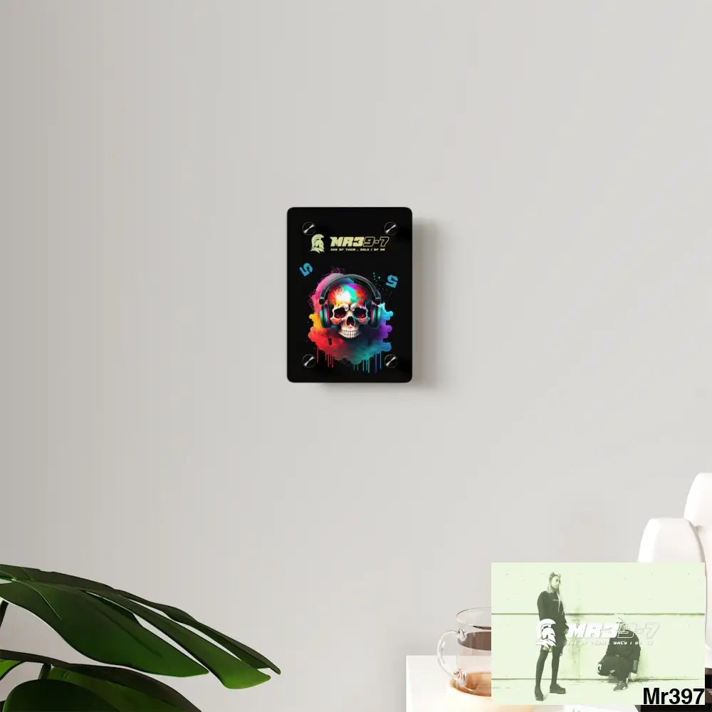 MR39-7 E + 5 Colourful Skull Headphones Acrylic Wall Art Panels Home Decor