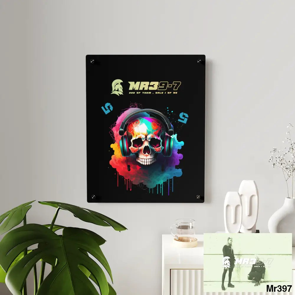 MR39-7 E + 5 Colourful Skull Headphones Acrylic Wall Art Panels Home Decor