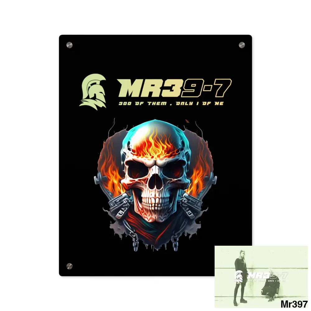 MR39-7 Flame Biker Skull Graphic Acrylic Wall Art Panels 16″ x 20″ (Vertical) / 0.25’’ Home Decor