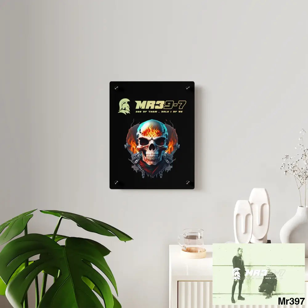 MR39-7 Flame Biker Skull Graphic Acrylic Wall Art Panels Home Decor