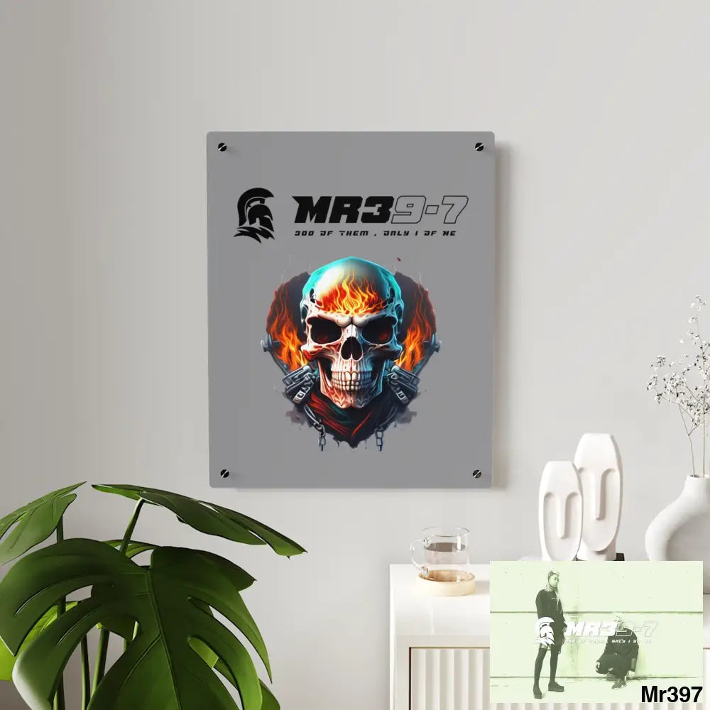 MR39-7 Flame Biker Skull Graphic Acrylic Wall Art Panels Home Decor