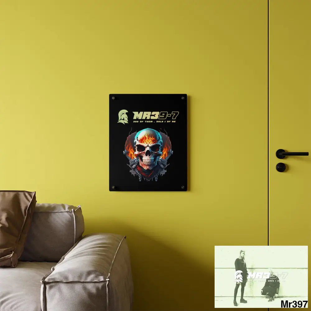 MR39-7 Flame Biker Skull Graphic Acrylic Wall Art Panels Home Decor