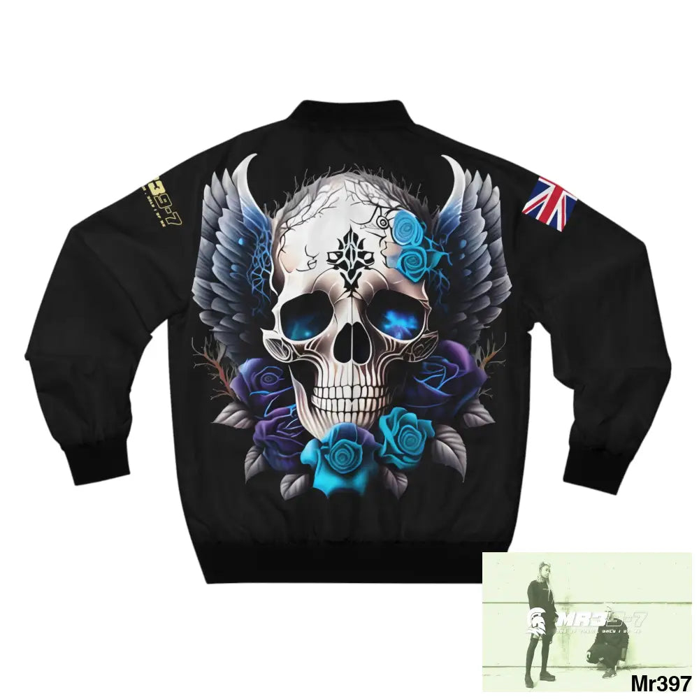 Mr39-7 GBR Gothic Skull with Wings and Roses Men’s Bomber Jacket (AOP) All Over Prints