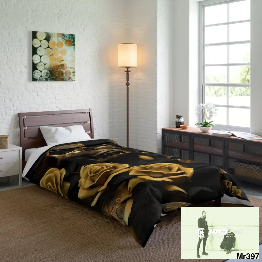 MR39-7 Gold Skulls & Roses Comforter Home Decor