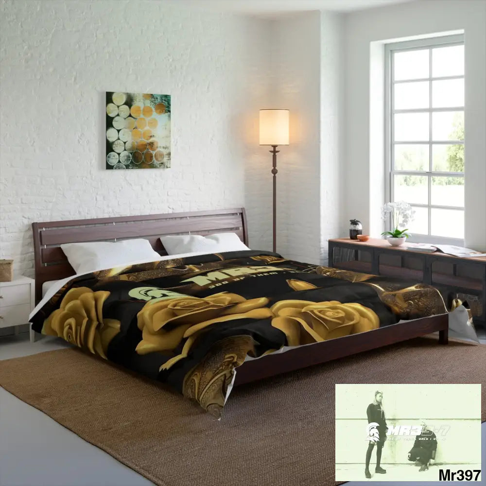 MR39-7 Gold Skulls & Roses Comforter Home Decor