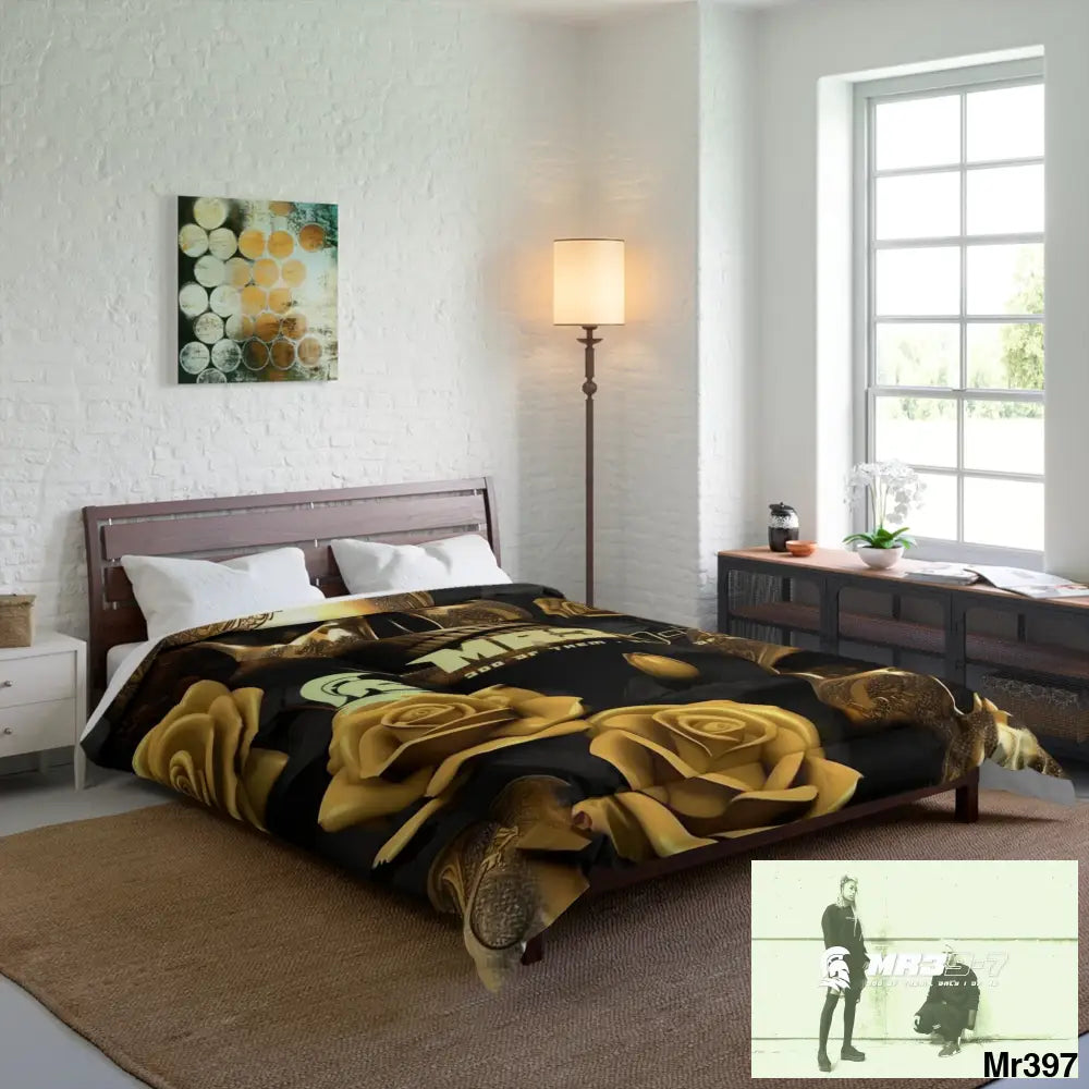 MR39-7 Gold Skulls & Roses Comforter Home Decor