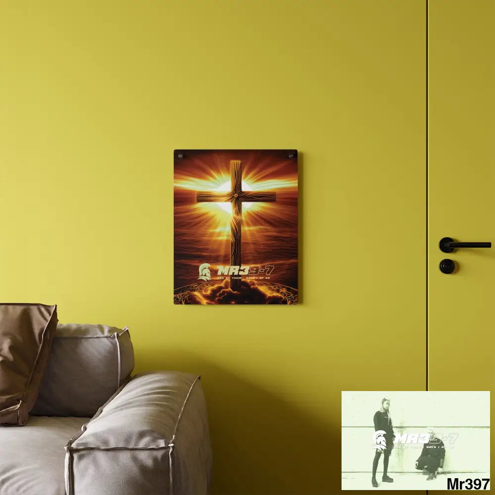 Mr39-7 Golden Sunrise Old Rugged Cross Celestial Ambient Faith Hyper Realistic Acrylic Wall Art Panels Home Decor