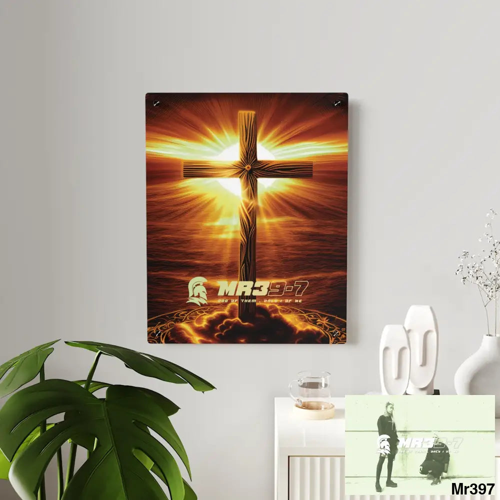 Mr39-7 Golden Sunrise Old Rugged Cross Celestial Ambient Faith Hyper Realistic Acrylic Wall Art Panels Home Decor