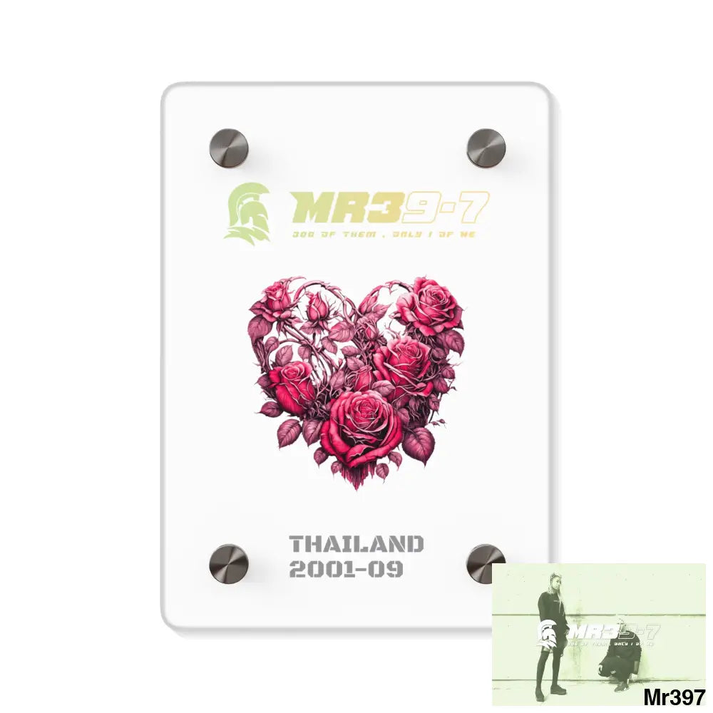 MR39-7 Heart Made of Pink Roses Beautiful Floral Acrylic Wall Art Panels 5’’ x 7’’ (Vertical) / 0.25’’ Home Decor