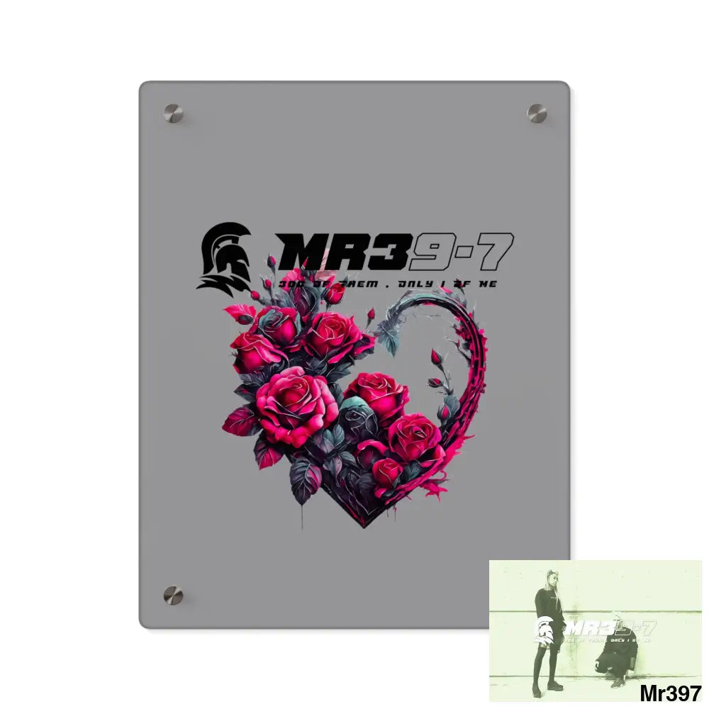 MR39-7 Heart made of Pink Roses on Black Background Acrylic Wall Art Panels 11″ x 14″ (Vertical) / 0.25’’ Home Decor