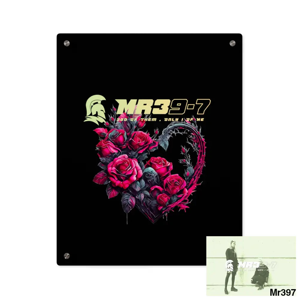 MR39-7 Heart made of Pink Roses on Black Background Acrylic Wall Art Panels 16″ x 20″ (Vertical) / 0.25’’ Home Decor