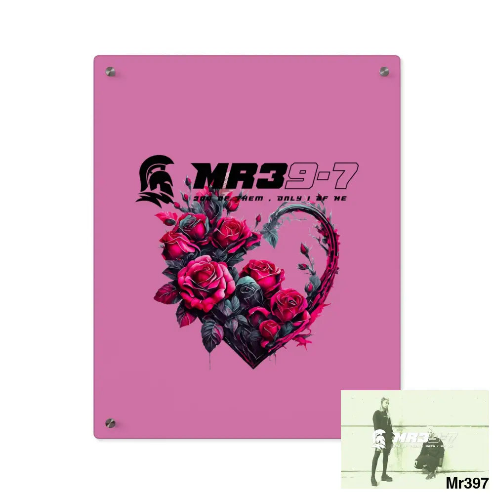 MR39-7 Heart made of Pink Roses on Black Background Acrylic Wall Art Panels 16″ x 20″ (Vertical) / 0.25’’ Home Decor