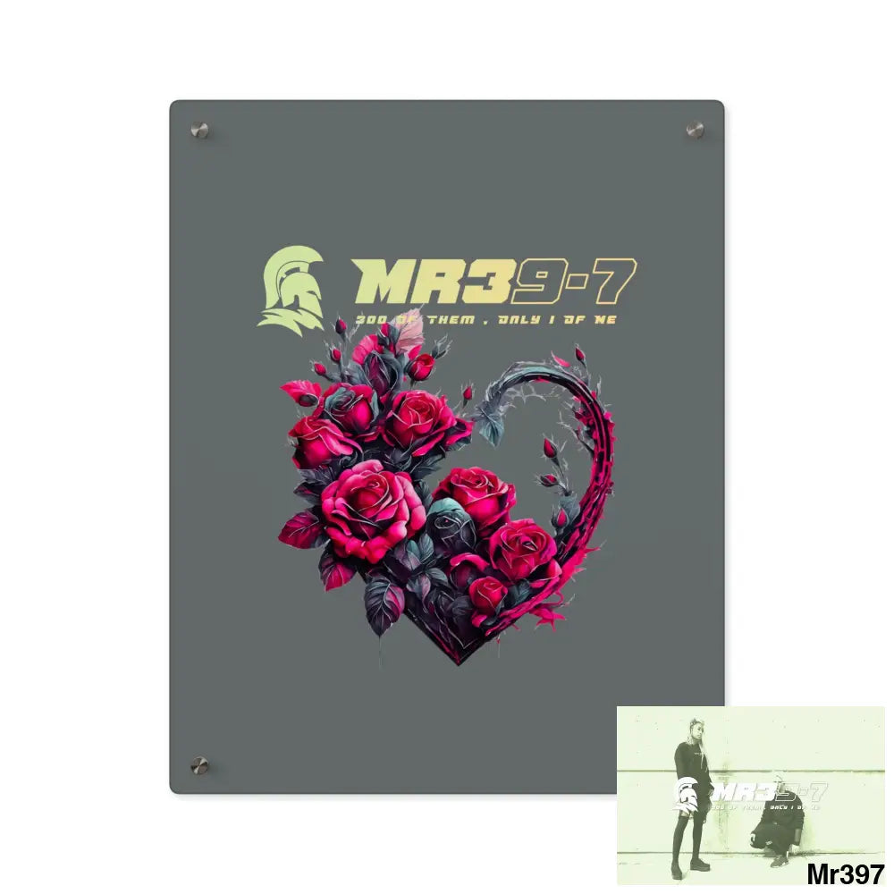 MR39-7 Heart made of Pink Roses on Black Background Acrylic Wall Art Panels 16″ x 20″ (Vertical) / 0.25’’ Home Decor