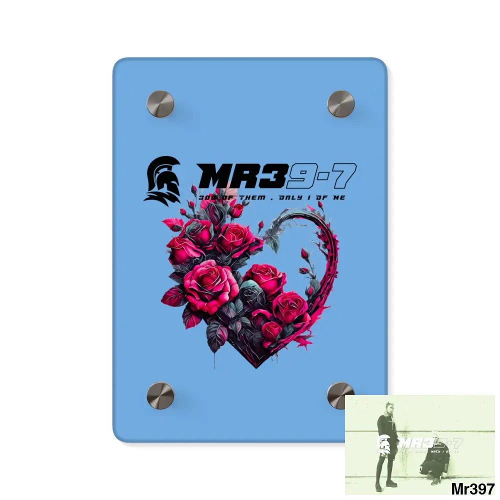 MR39-7 Heart made of Pink Roses on Black Background Acrylic Wall Art Panels 5’’ x 7’’ (Vertical) / 0.25’’ Home Decor