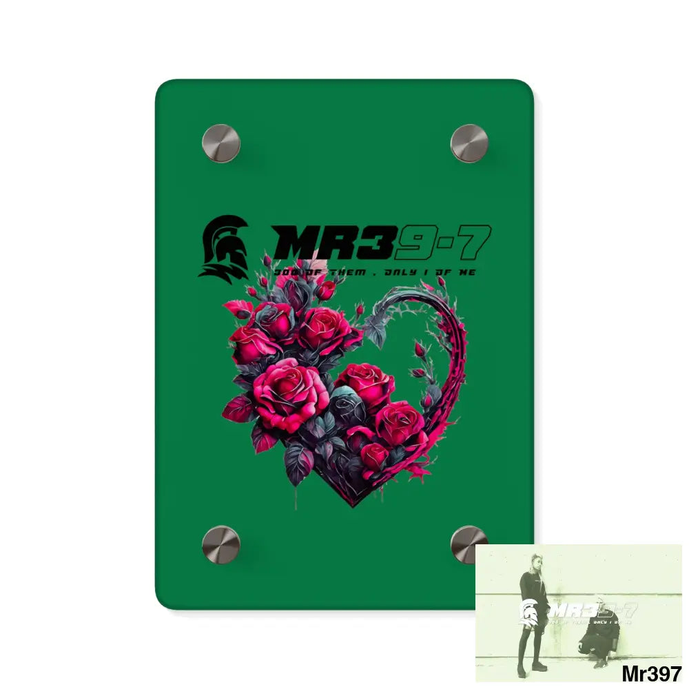 MR39-7 Heart made of Pink Roses on Black Background Acrylic Wall Art Panels 5’’ x 7’’ (Vertical) / 0.25’’ Home Decor