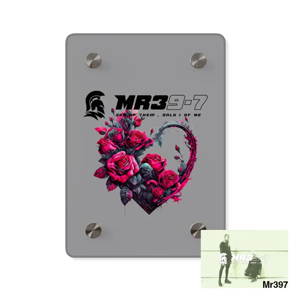 MR39-7 Heart made of Pink Roses on Black Background Acrylic Wall Art Panels 5’’ x 7’’ (Vertical) / 0.25’’ Home Decor