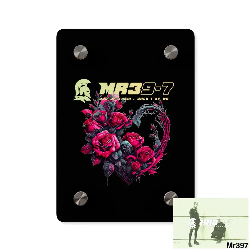 MR39-7 Heart made of Pink Roses on Black Background Acrylic Wall Art Panels 5’’ x 7’’ (Vertical) / 0.25’’ Home Decor