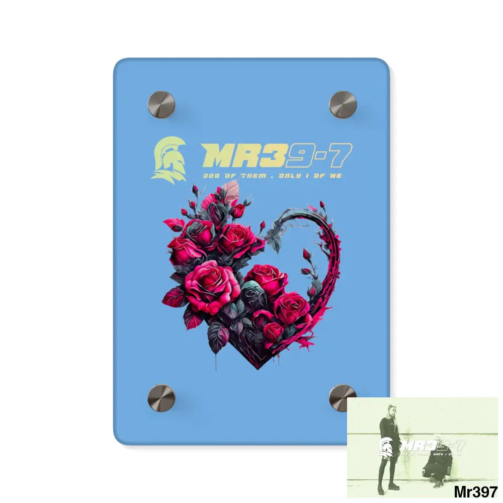 MR39-7 Heart made of Pink Roses on Black Background Acrylic Wall Art Panels 5’’ x 7’’ (Vertical) / 0.25’’ Home Decor