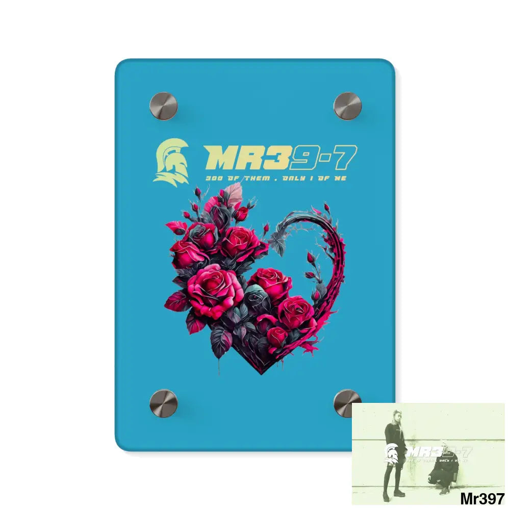 MR39-7 Heart made of Pink Roses on Black Background Acrylic Wall Art Panels 5’’ x 7’’ (Vertical) / 0.25’’ Home Decor