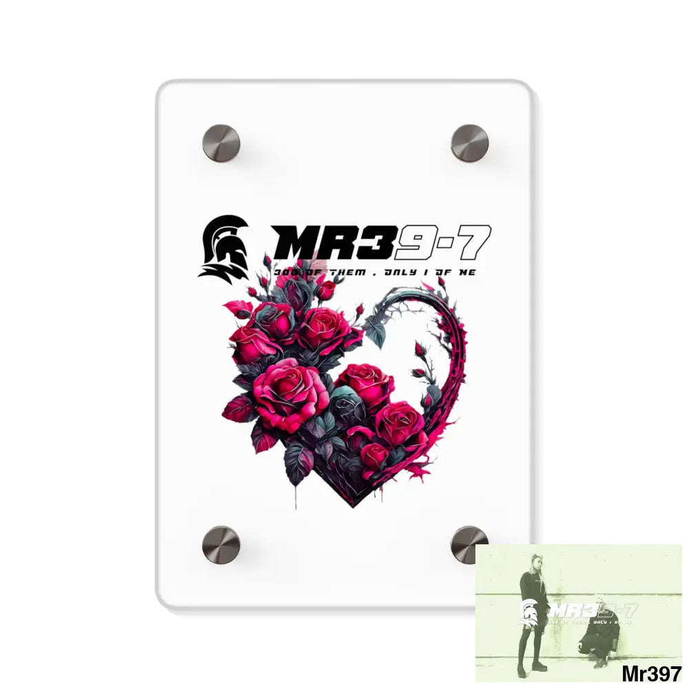 MR39-7 Heart made of Pink Roses on Black Background Acrylic Wall Art Panels 5’’ x 7’’ (Vertical) / 0.25’’ Home Decor