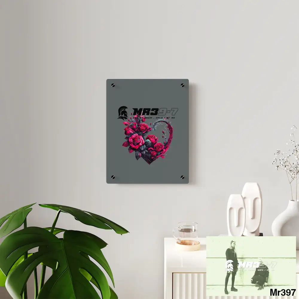 MR39-7 Heart made of Pink Roses on Black Background Acrylic Wall Art Panels Home Decor