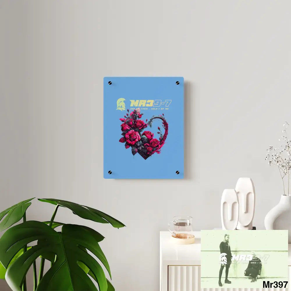 MR39-7 Heart made of Pink Roses on Black Background Acrylic Wall Art Panels Home Decor