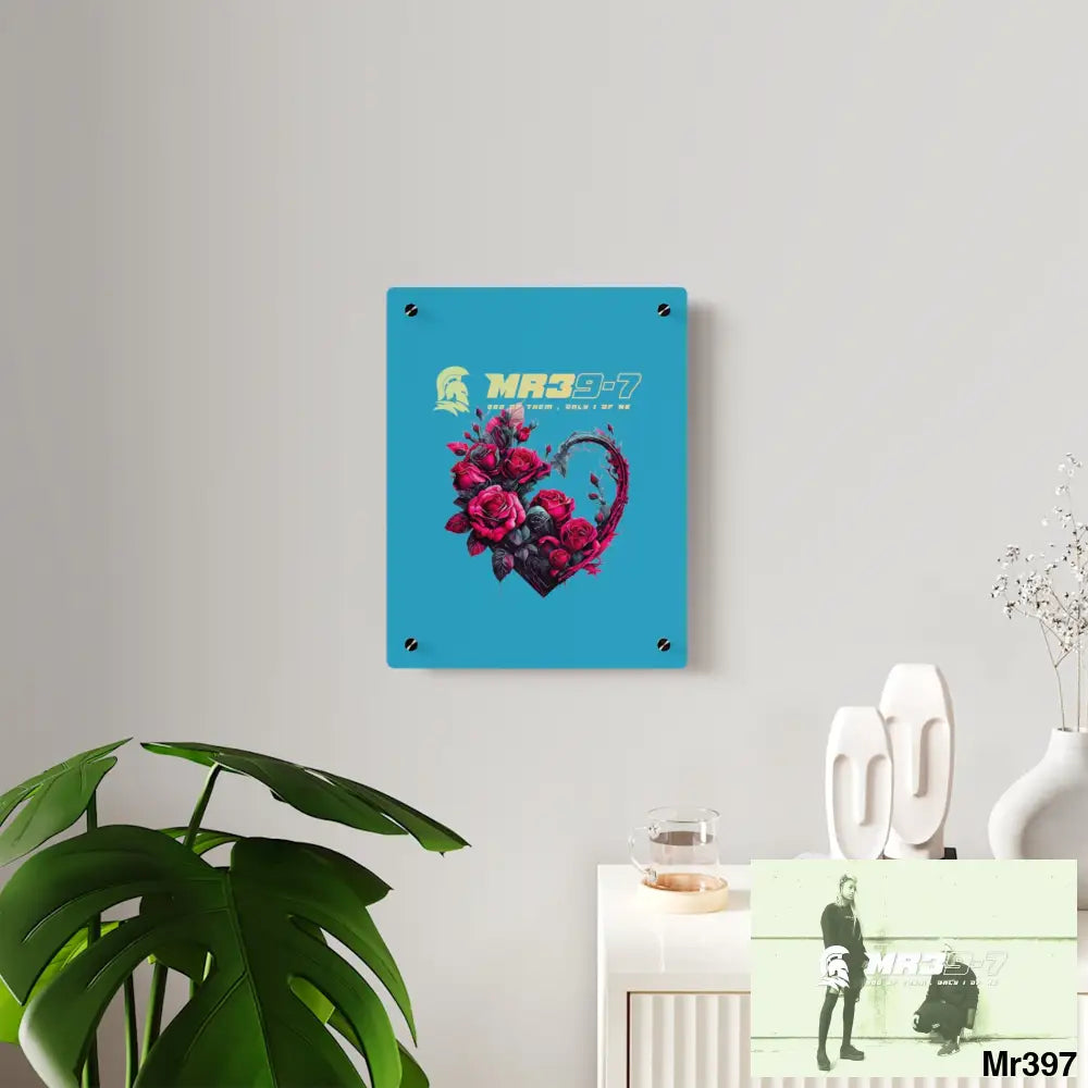 MR39-7 Heart made of Pink Roses on Black Background Acrylic Wall Art Panels Home Decor