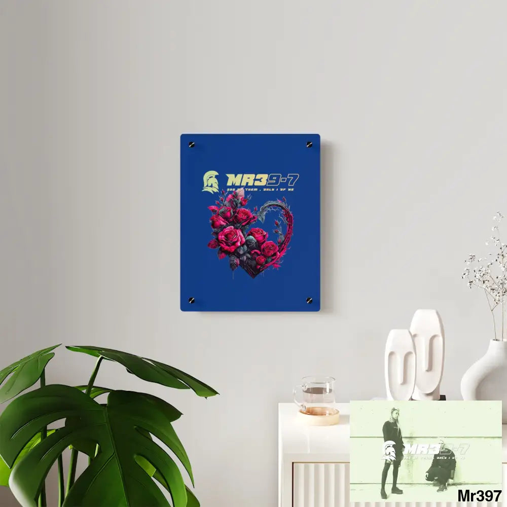 MR39-7 Heart made of Pink Roses on Black Background Acrylic Wall Art Panels Home Decor