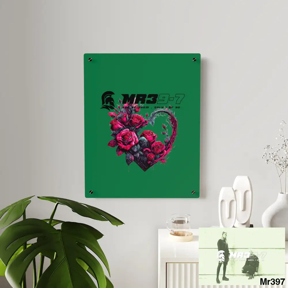 MR39-7 Heart made of Pink Roses on Black Background Acrylic Wall Art Panels Home Decor