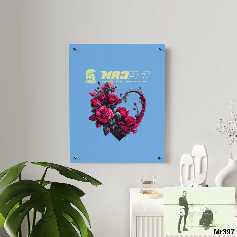 MR39-7 Heart made of Pink Roses on Black Background Acrylic Wall Art Panels Home Decor