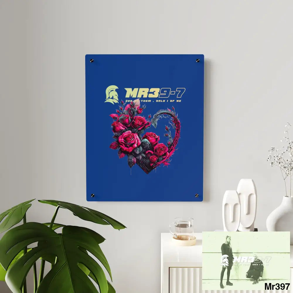 MR39-7 Heart made of Pink Roses on Black Background Acrylic Wall Art Panels Home Decor