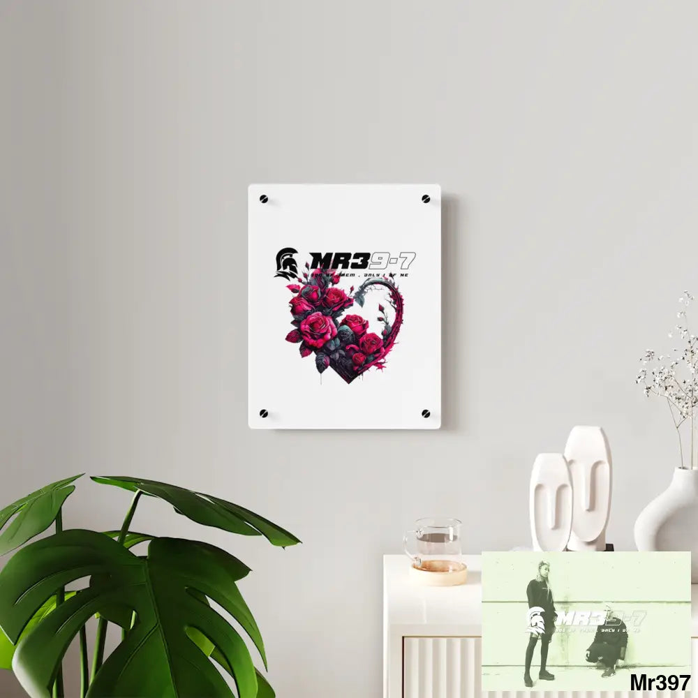 MR39-7 Heart made of Pink Roses on Black Background Acrylic Wall Art Panels Home Decor